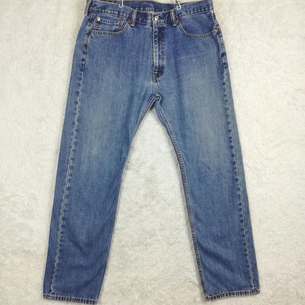 Levi's Mens Jeans 505‎ Regular Fit Blue Denim Medium Wash Straight Leg 38x34